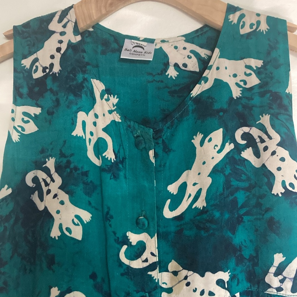 Vintage Bali Moon Kidz Girls Batik Gecko Lizard Dress Large 12-14 90's Y2K